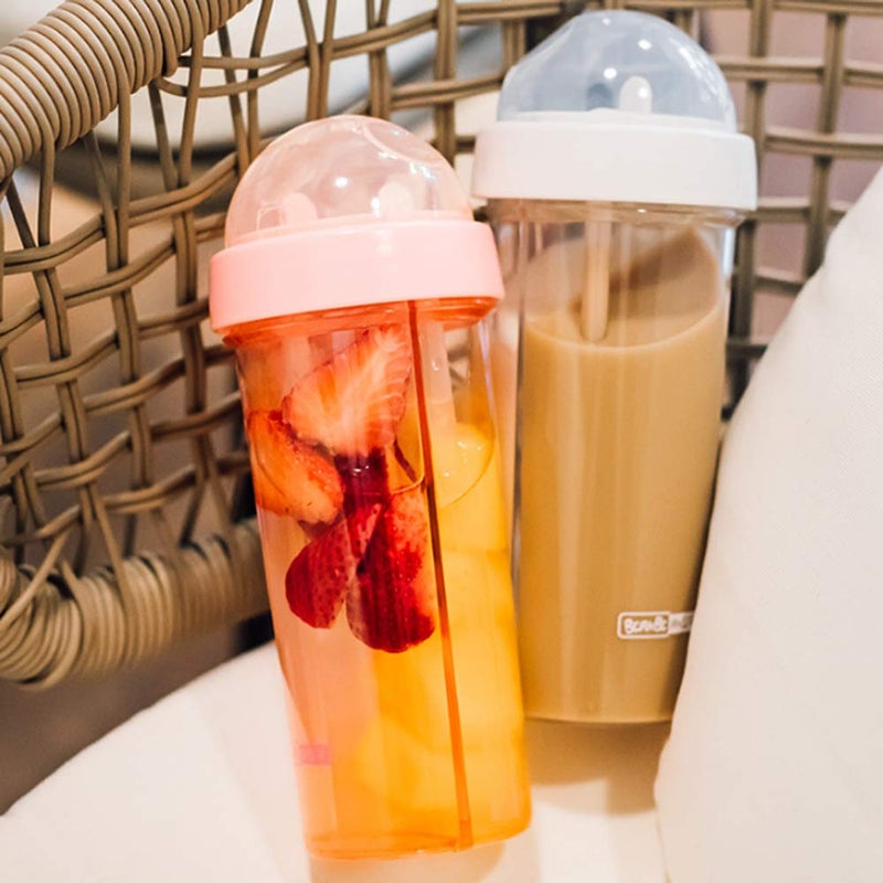 YYDSJFM Creative Water Cup,One Cup of Two Different Drinks Two Straws Couple Outdoor 600ml Drinking Cup for Camping Hiking Backpacking Travel Office,C - Image 2